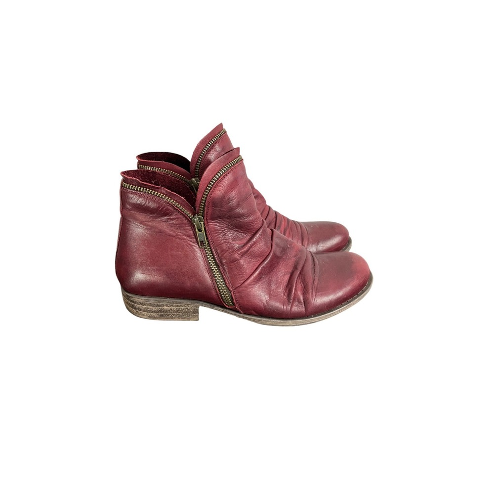 Miz Mooz Burgundy Leather Ankle Boots with Side Zippers